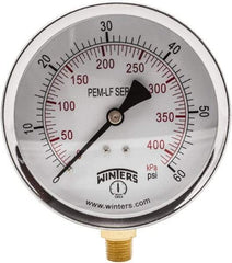 Winters - 4" Dial, 1/4 Thread, 0-60 Scale Range, Pressure Gauge - Lower Connection Mount, Accurate to 3-2-3% of Scale - Exact Tool & Supply
