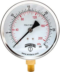 Winters - 4" Dial, 1/4 Thread, 0-30 Scale Range, Pressure Gauge - Lower Connection Mount, Accurate to 3-2-3% of Scale - Exact Tool & Supply