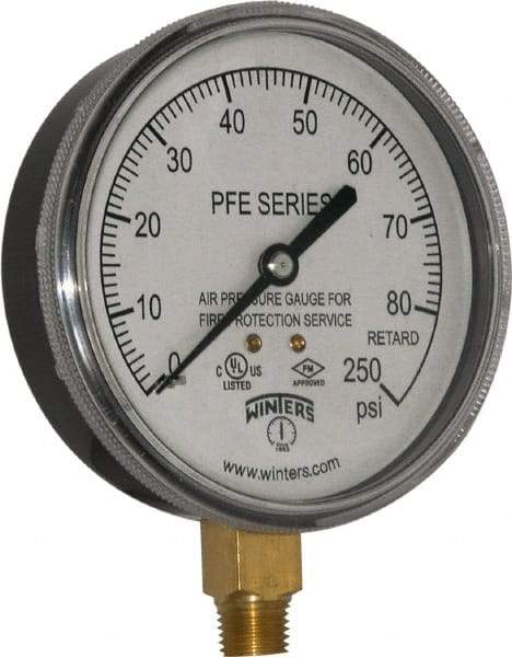 Winters - 3-1/2" Dial, 1/4 Thread, 0-250 Scale Range, Pressure Gauge - Lower Connection Mount, Accurate to 3-2-3% of Scale - Exact Tool & Supply