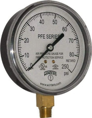 Winters - 3-1/2" Dial, 1/4 Thread, 0-250 Scale Range, Pressure Gauge - Lower Connection Mount, Accurate to 3-2-3% of Scale - Exact Tool & Supply