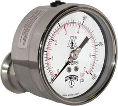 Winters - 4" Dial, 1-1/2 Thread, 0-100 Scale Range, Pressure Gauge - Center Back Connection Mount, Accurate to 0.01% of Scale - Exact Tool & Supply