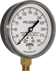 Winters - 3-1/2" Dial, 1/4 Thread, 0-300 Scale Range, Pressure Gauge - Lower Connection Mount, Accurate to 3-2-3% of Scale - Exact Tool & Supply
