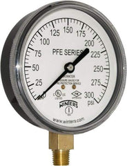 Winters - 3-1/2" Dial, 1/4 Thread, 0-300 Scale Range, Pressure Gauge - Lower Connection Mount, Accurate to 3-2-3% of Scale - Exact Tool & Supply