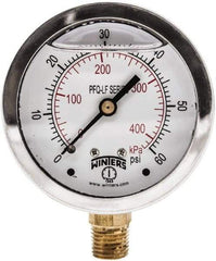 Winters - 2-1/2" Dial, 1/4 Thread, 0-60 Scale Range, Pressure Gauge - Lower Connection Mount, Accurate to 1.5% of Scale - Exact Tool & Supply