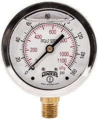 Winters - 2-1/2" Dial, 1/4 Thread, 0-160 Scale Range, Pressure Gauge - Lower Connection Mount, Accurate to 1.5% of Scale - Exact Tool & Supply