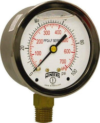 Winters - 2-1/2" Dial, 1/4 Thread, 0-100 Scale Range, Pressure Gauge - Lower Connection Mount, Accurate to 1.5% of Scale - Exact Tool & Supply