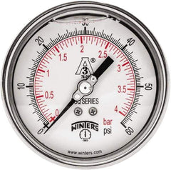 Winters - 4" Dial, 1-1/2 Thread, 0-60 Scale Range, Pressure Gauge - Center Back Connection Mount, Accurate to 0.01% of Scale - Exact Tool & Supply