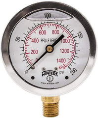 Winters - 2-1/2" Dial, 1/4 Thread, 0-200 Scale Range, Pressure Gauge - Lower Connection Mount, Accurate to 1.5% of Scale - Exact Tool & Supply