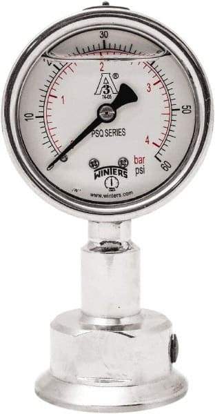 Winters - 2-1/2" Dial, 1-1/2 Thread, 0-60 Scale Range, Pressure Gauge - Lower Connection Mount, Accurate to 1.5% of Scale - Exact Tool & Supply