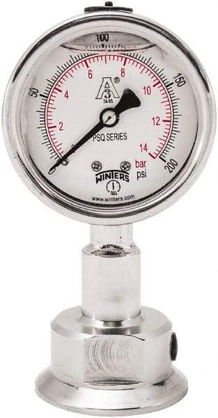 Winters - 2-1/2" Dial, 1-1/2 Thread, 0-200 Scale Range, Pressure Gauge - Lower Connection Mount, Accurate to 1.5% of Scale - Exact Tool & Supply
