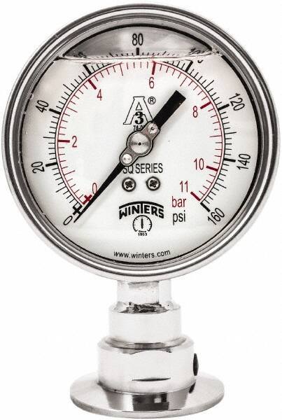 Winters - 4" Dial, 2 Thread, 0-160 Scale Range, Pressure Gauge - Lower Connection Mount, Accurate to 0.01% of Scale - Exact Tool & Supply