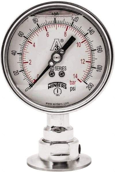 Winters - 4" Dial, 2 Thread, 0-200 Scale Range, Pressure Gauge - Lower Connection Mount, Accurate to 0.01% of Scale - Exact Tool & Supply