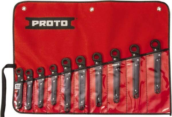 Proto - 10 Piece, 10mm to 19mm, 12 Point Ratcheting Flare Nut Set - Metric Measurement Standard, Black Oxide Finish - Exact Tool & Supply