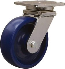Hamilton - 6" Diam x 2" Wide x 7-1/2" OAH Top Plate Mount Swivel Caster - Polyurethane, 1,100 Lb Capacity, Stainless Steel Double Shielded Precision Ball Bearing, 4 x 5" Plate - Exact Tool & Supply