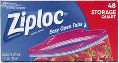 Ziploc - 48 Piece, 1 Quart Capacity, 9.6 Inch Wide x 8-1/2 Inch High, Ziploc Storage Bag - 9 Pack, 1.75 mil Thick, Plastic - Exact Tool & Supply