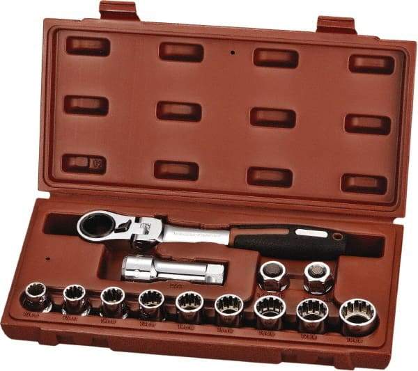 Paramount - 13 Piece 3/4" Drive Deep Well Socket Set - 12 Points, 10mm to 19mm Range, Metric Measurement Standard - Exact Tool & Supply