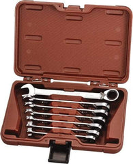 Paramount - 7 Piece, 10mm to 18mm, 12 Point Reversible Ratcheting Combination Wrench Set - Metric Measurement Standard, Full Polish Chrome Finish, Comes in Blow Molded Case - Exact Tool & Supply