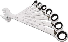 Paramount - 7 Piece, 3/8" to 3/4", 12 Point Reversible Ratcheting Combination Wrench Set - Inch Measurement Standard, Full Polish Chrome Finish, Comes in Blow Molded Case - Exact Tool & Supply