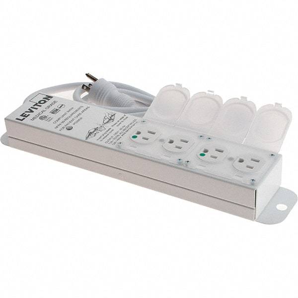 Leviton - 4 Outlets, 125 VAC15 Amps, 7' Cord, Standard Power Outlet Strip - Wall/Surface Mount, 5-20 NEMA Configuration, 1' Strip, UL 60601-1 - Exact Tool & Supply