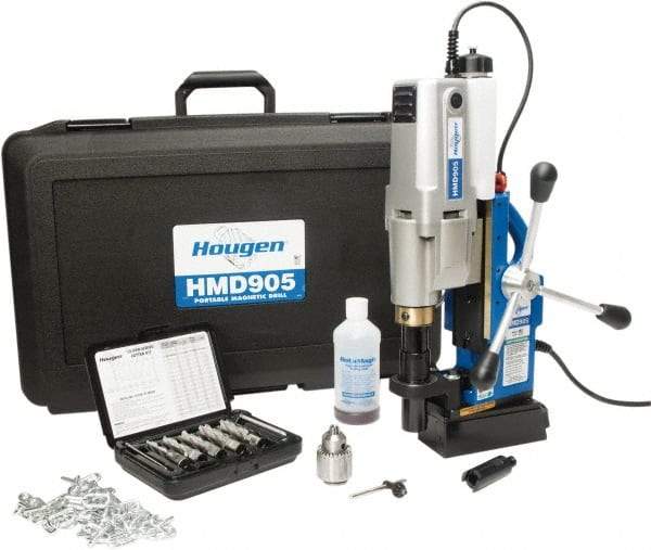 Hougen - 2" Travel, Portable Magnetic Drill Press - 250 & 450 RPM, 9 Amps, 1.5 hp, 1035 Watts - Exact Tool & Supply