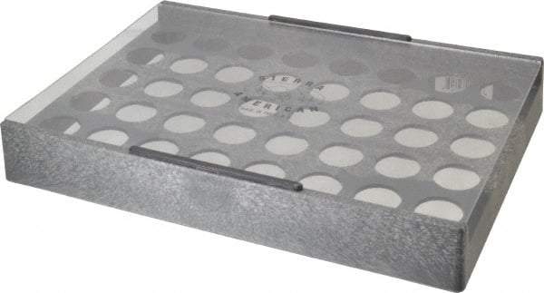 Made in USA - 40 Collet, ER32 Plastic Collet Rack and Tray - 9-1/2 Inch Wide x 2-1/8 Inch High x 13-5/8 Inch Long, Clear Sliding Lid - Exact Tool & Supply
