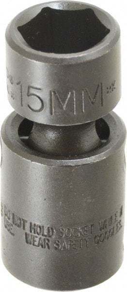 Proto - 3/8" Drive 15mm Standard Universal Impact Socket - 6 Points, 2-3/32" OAL - Exact Tool & Supply
