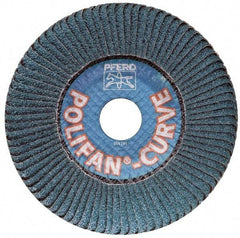 PFERD - 40 Grit, 5" Disc Diam, 5/8-11 Center Hole, Type 27 Zirconia Alumina Flap Disc - 12,200 Max RPM, Fiberglass Backing, Arbor Attaching System, Coated - Exact Tool & Supply
