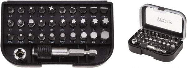 VEGA Industries - 32 Piece, 1/4" Drive Screwdriver Bit Set - #0 to #3 Phillips, 5/64 to 5/16" Hex, T10 to T40 Torx, #1 to #3 Square Recess - Exact Tool & Supply