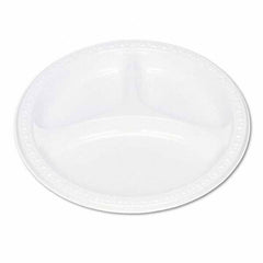 Tablemate Products - Plastic Dinnerware, Compartment Plates, 9" Diam, White, 125/Pack - Exact Tool & Supply