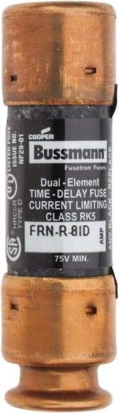 Cooper Bussmann - 125 VDC, 250 VAC, 8 Amp, Time Delay General Purpose Fuse - Fuse Holder Mount, 50.8mm OAL, 20 at DC, 200 (RMS) kA Rating, 14.3mm Diam - Exact Tool & Supply
