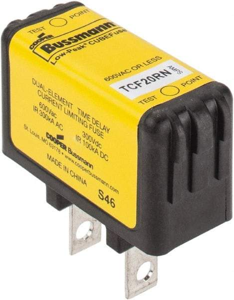 Cooper Bussmann - 300 VDC & 600 VAC, 20 Amp, Time Delay General Purpose Fuse - Plug-in Mount, 47.75mm OAL, 100 at DC, 200 (CSA RMS), 300 (UL RMS) kA Rating - Exact Tool & Supply