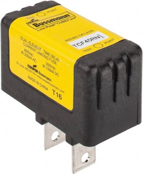 Cooper Bussmann - 300 VDC, 600 VAC, 45 Amp, Time Delay General Purpose Fuse - Plug-in Mount, 54.1mm OAL, 100 at DC, 200 (CSA RMS), 300 (UL RMS) kA Rating - Exact Tool & Supply