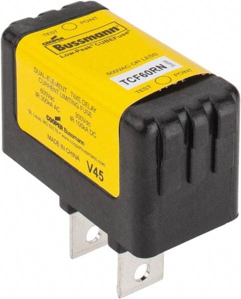 Cooper Bussmann - 300 VDC, 600 VAC, 60 Amp, Time Delay General Purpose Fuse - Plug-in Mount, 76.45mm OAL, 100 at DC, 200 (CSA RMS), 300 (UL RMS) kA Rating - Exact Tool & Supply