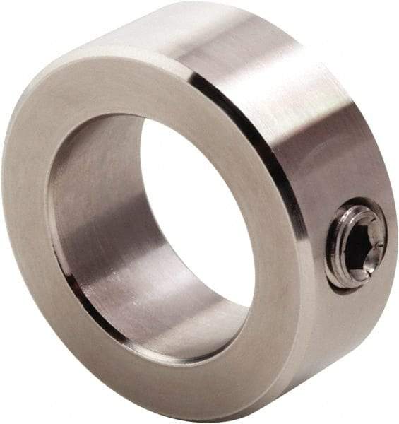 Climax Metal Products - 1/4" Bore, Stainless Steel, Set Screw Shaft Collar - 1/2" Outside Diam, 5/16" Wide - Exact Tool & Supply