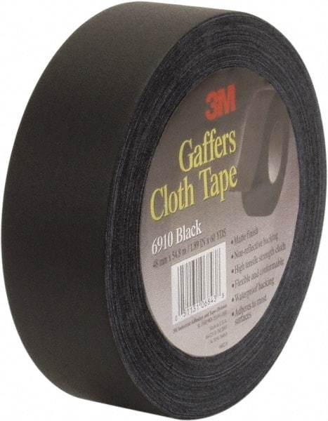 3M - 48mm x 54.8m Black Gaffers Tape - 12 mil, Rubber Adhesive, Vinyl Backing, 45 Lb/ln Tensile Strength, Series 6910 - Exact Tool & Supply