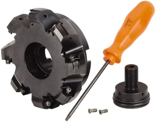 Kennametal - 8 Inserts, 4.744" Cutter Diam, 0.087" Max Depth of Cut, Indexable High-Feed Face Mill - 1-1/4" Arbor Hole Diam, 1.77" High, KSHR Toolholder, HNGJ 0905.. Inserts, Series Dodeka High-Feed - Exact Tool & Supply