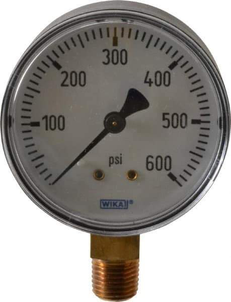 Wika - 2-1/2" Dial, 1/4 Thread, 0-600 Scale Range, Pressure Gauge - Lower Connection Mount, Accurate to 3-2-3% of Scale - Exact Tool & Supply
