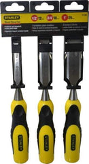 Stanley - 3 Piece Wood Chisel Set - 9" OAL, Bi-Material, Sizes Included 1/2 to 1" - Exact Tool & Supply