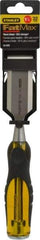 Stanley - 9" OAL x 1-1/4" Blade Width Wood Chisel - 1-1/4" Tip, Acetate & Rubber Grip Handle - Exact Tool & Supply
