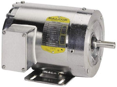 Baldor - 1 hp, TENV Enclosure, 1,725 RPM, 208-230/460 Volt, 60/50 Hz, Three Phase Energy Efficient Motor - Size 56C Frame, C-Face/Base Mount, 1 Speed, Ball Bearings, 1.60 Full Load Amps, F Class Insulation - Exact Tool & Supply