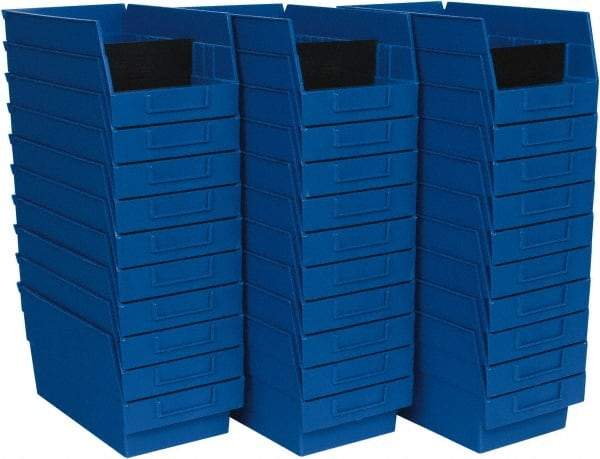 Quantum Storage - 50 Lb. Load Capacity, 11-5/8" Deep, Blue Polypropylene Hopper Shelf Bin - 6" High x 6-5/8" Wide x 11-5/8" Long - Exact Tool & Supply