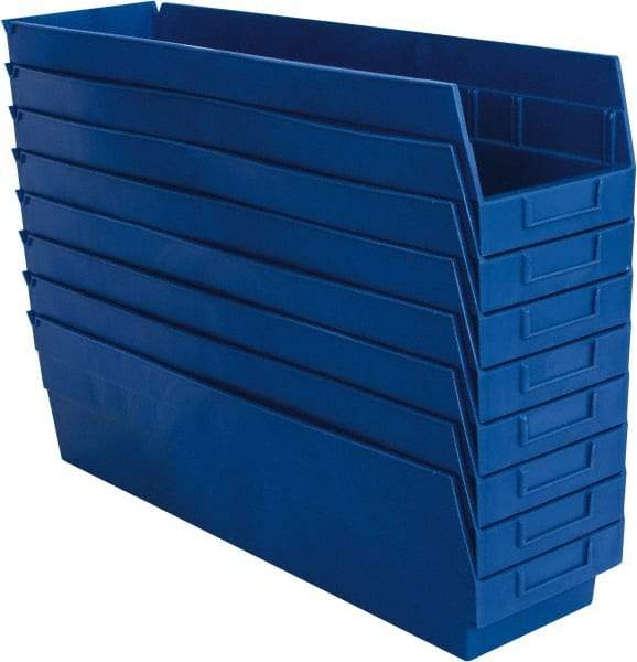 Quantum Storage - 50 Lb. Load Capacity, 23-5/8" Deep, Blue Polypropylene Hopper Shelf Bin - 6" High x 6-5/8" Wide x 23-5/8" Long - Exact Tool & Supply