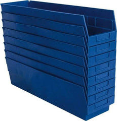 Quantum Storage - 50 Lb. Load Capacity, 23-5/8" Deep, Blue Polypropylene Hopper Shelf Bin - 6" High x 6-5/8" Wide x 23-5/8" Long - Exact Tool & Supply