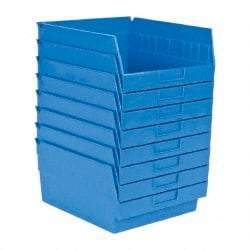 Quantum Storage - 50 Lb. Load Capacity, 11-5/8" Deep, Blue Polypropylene Hopper Shelf Bin - 6" High x 11-1/8" Wide x 11-5/8" Long - Exact Tool & Supply