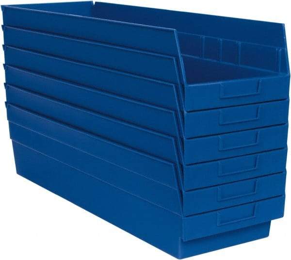 Quantum Storage - 50 Lb. Load Capacity, 23-5/8" Deep, Blue Polypropylene Hopper Shelf Bin - 6" High x 8-3/8" Wide x 23-5/8" Long - Exact Tool & Supply