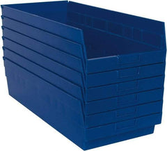Quantum Storage - 50 Lb. Load Capacity, 23-5/8" Deep, Blue Polypropylene Hopper Shelf Bin - 6" High x 11-1/8" Wide x 23-5/8" Long - Exact Tool & Supply