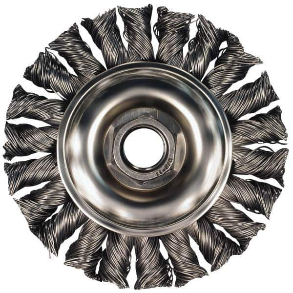 PFERD - 5" OD, 5/8-11 Arbor Hole, Knotted Steel Wheel Brush - 3/8" Face Width, 1-1/8" Trim Length, 0.023" Filament Diam, 15,000 RPM - Exact Tool & Supply