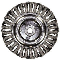 PFERD - 4" OD, 5/8-11 Arbor Hole, Knotted Steel Wheel Brush - 3/8" Face Width, 3/4" Trim Length, 0.014" Filament Diam, 20,000 RPM - Exact Tool & Supply