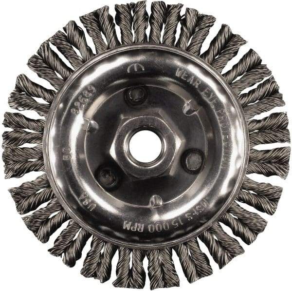 PFERD - 6" OD, 5/8-11 Arbor Hole, Knotted Steel Wheel Brush - 3/16" Face Width, 1-1/2" Trim Length, 0.02" Filament Diam, 12,500 RPM - Exact Tool & Supply