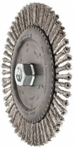 PFERD - 6-7/8" OD, 5/8-11 Arbor Hole, Knotted Stainless Steel Wheel Brush - 3/16" Face Width, 1-1/2" Trim Length, 0.02" Filament Diam, 9,000 RPM - Exact Tool & Supply